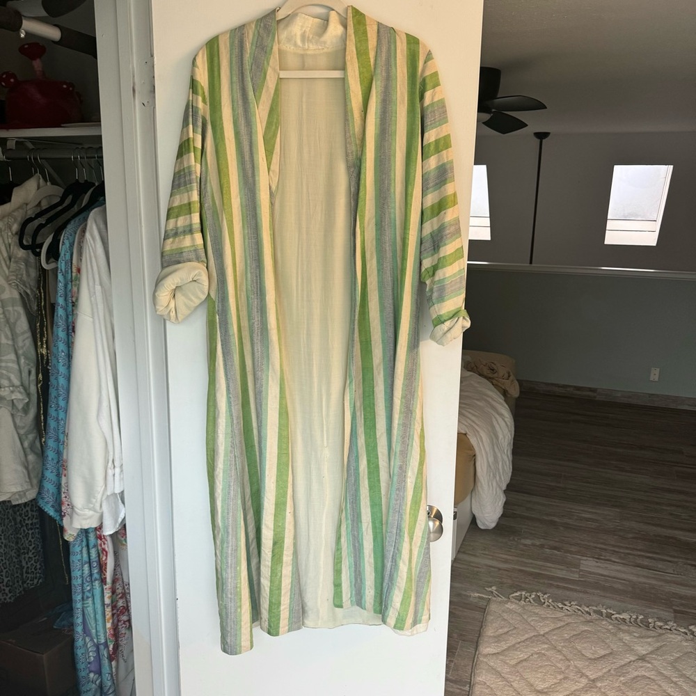 Striped Green and White Long duster coat